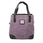 Harris Tweed Ladies Leather Handbag – Plum Herringbone & Black - Heritage Of Scotland - Plum Herringbone / Black