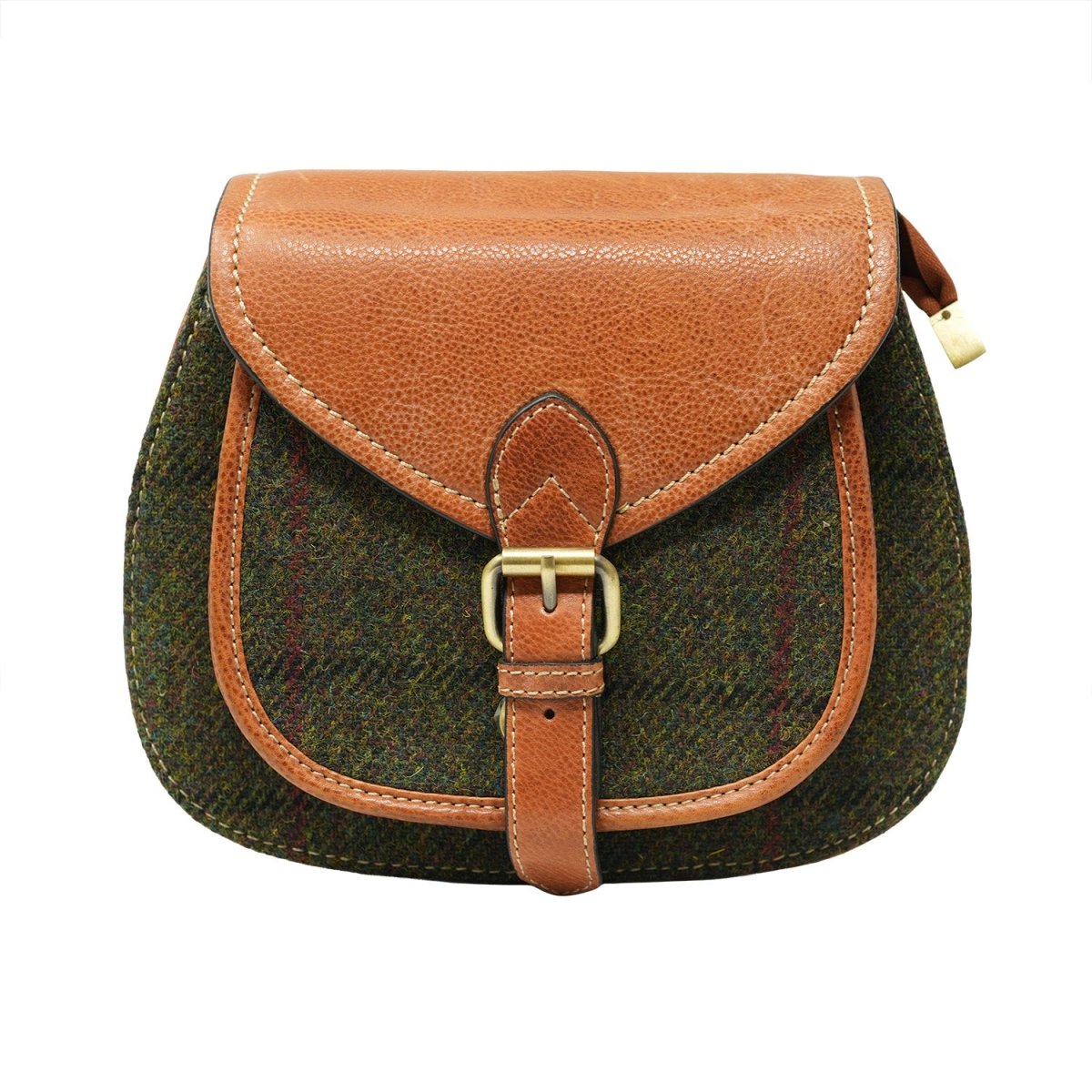 Harris Tweed Ladies Leather Shoulder Bag – Dark Green Check & Tan - Heritage Of Scotland - Dark Green Check / Tan