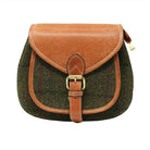 Harris Tweed Ladies Leather Shoulder Bag – Dark Green Check & Tan - Heritage Of Scotland - Dark Green Check / Tan