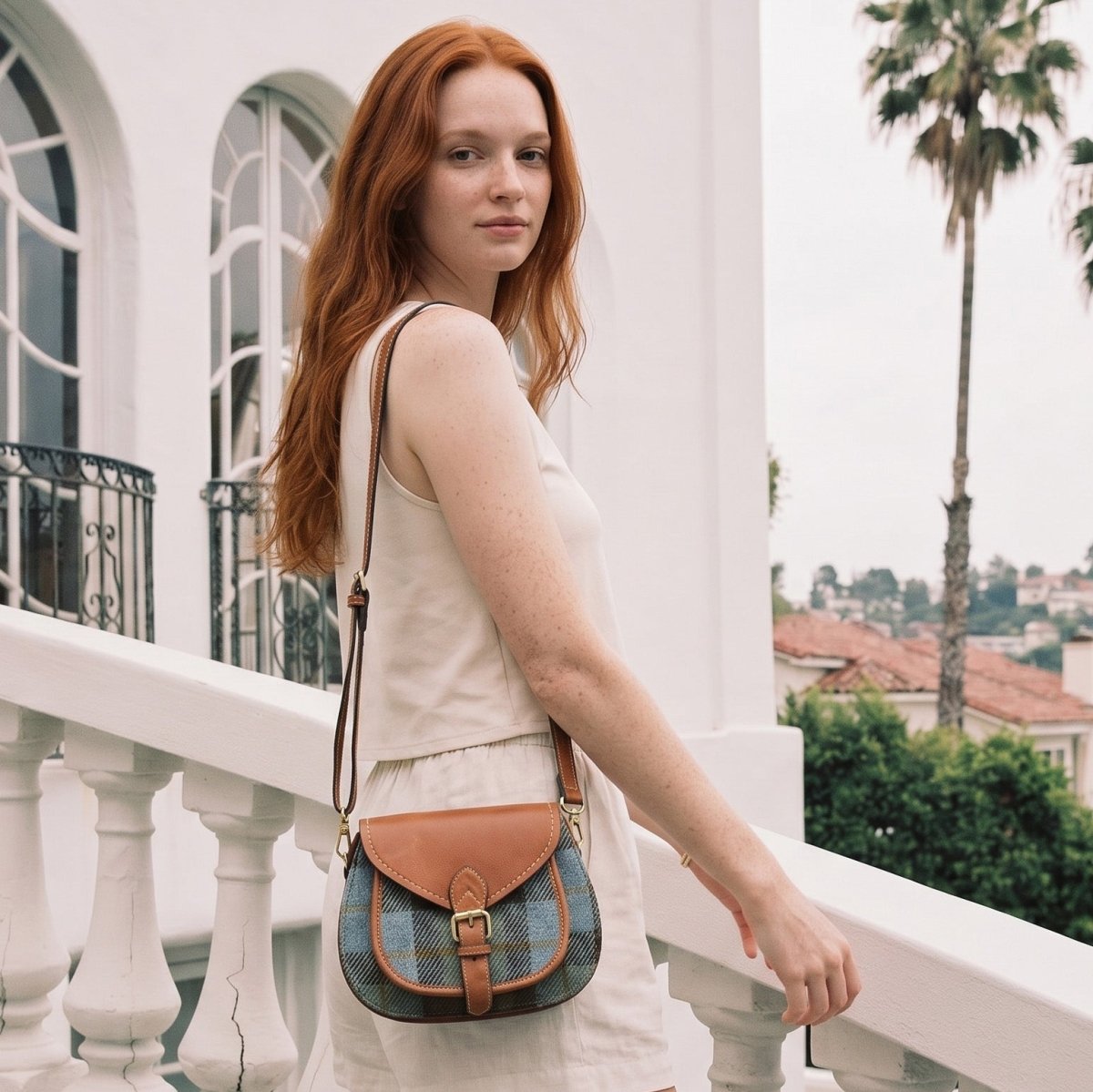 Harris Tweed Ladies Leather Shoulder Bag – Lovat Check & Tan - Heritage Of Scotland - Lovat Check / Tan