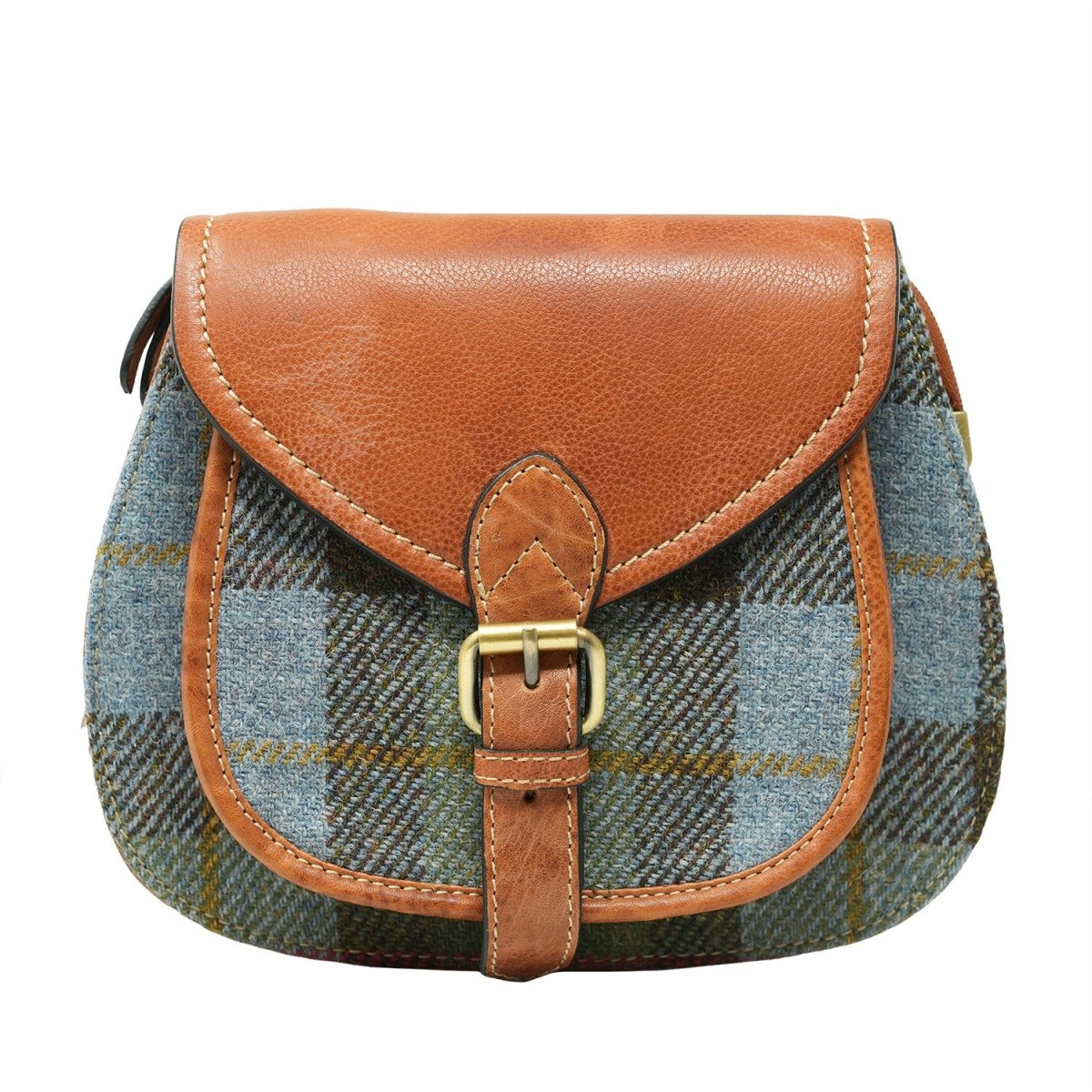 Harris Tweed Ladies Leather Shoulder Bag – Lovat Check & Tan - Heritage Of Scotland - Lovat Check / Tan