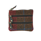 Harris Tweed Leather Coin Purse – Authentic Scottish Zip Wallet - Heritage Of Scotland - RED CHECK A / BLACK