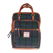 Harris Tweed & Leather Large Backpack - BLACK WATCH / TAN - Heritage Of Scotland -