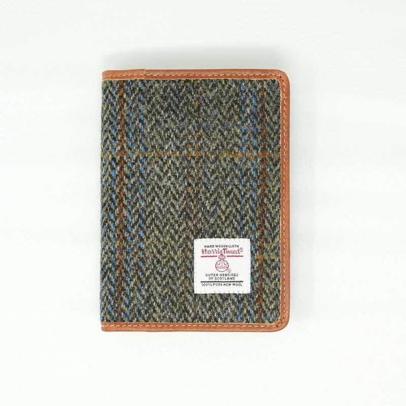 Harris Tweed Leather Passport Cover - Heritage Of Scotland - BLUE & BROWN CHECK HB / TAN