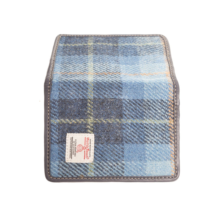 Harris Tweed Leather Passport Cover Blue Check / Blue Dd - Heritage Of Scotland - BLUE CHECK / BLUE DD