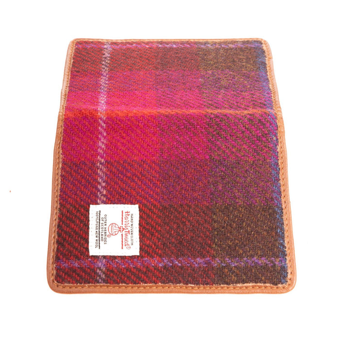 Harris Tweed Leather Passport Cover Cerise Check / Tan - Heritage Of Scotland - CERISE CHECK / TAN