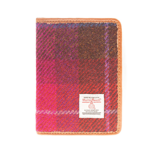 Harris Tweed Leather Passport Cover Cerise Check / Tan - Heritage Of Scotland - CERISE CHECK / TAN