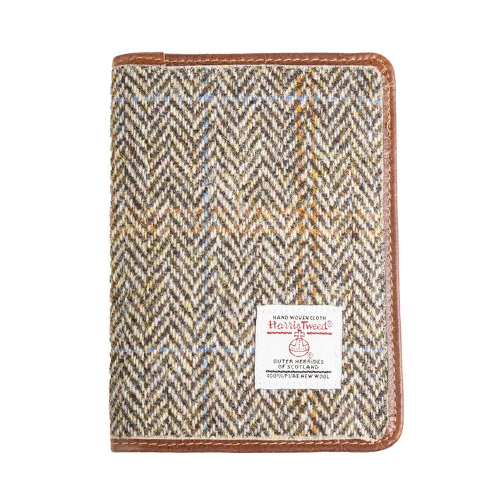 Harris Tweed Leather Passport Cover Tan & Brown Herringbone / Tan - Heritage Of Scotland - TAN & BROWN HERRINGBONE / TAN