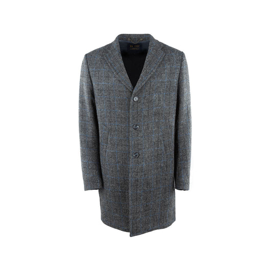 Harris Tweed Men's Wool Coat - Cameron 1715 - A2 Grey Blue Check - Heritage Of Scotland - 1715 - A2 GREY BLUE CHECK