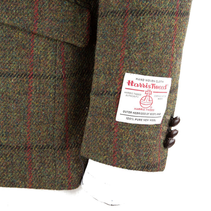 Harris Tweed Men's Wool Jacket - Barra Green Red Tartan - Heritage Of Scotland - GREEN RED TARTAN