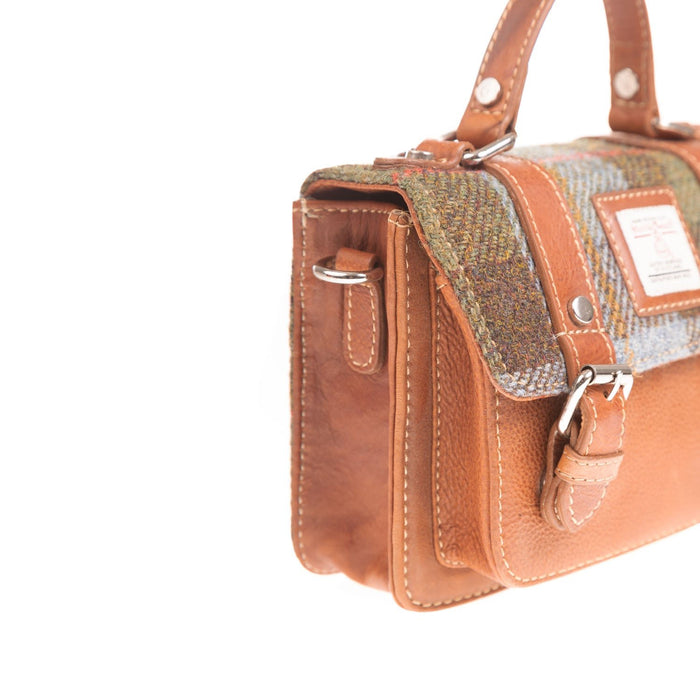 Harris Tweed Mini Satchel Bag Lovat Check / Tan - Heritage Of Scotland - LOVAT CHECK / TAN