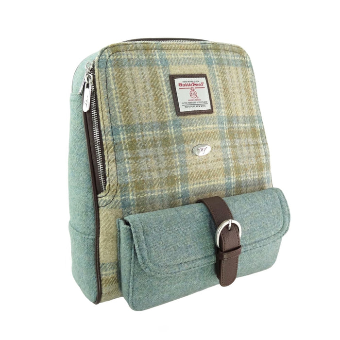 Harris Tweed Naver Backpack – Tartan Travel and Daypack Bag - Heritage Of Scotland - Beige Stewart and Plain Soft Green (COL132)