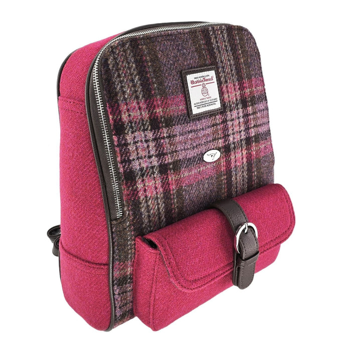 Harris Tweed Naver Backpack – Tartan Travel and Daypack Bag - Heritage Of Scotland - Burgundy & Pink Stewart Tartan (COL144)