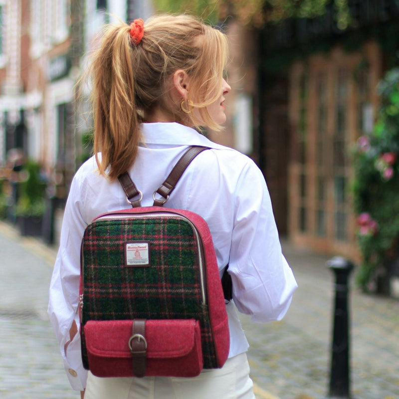 Harris Tweed Naver Backpack – Tartan Travel and Daypack Bag - Heritage Of Scotland - MacLeod Tartan / Plain Light Blue (COL015)
