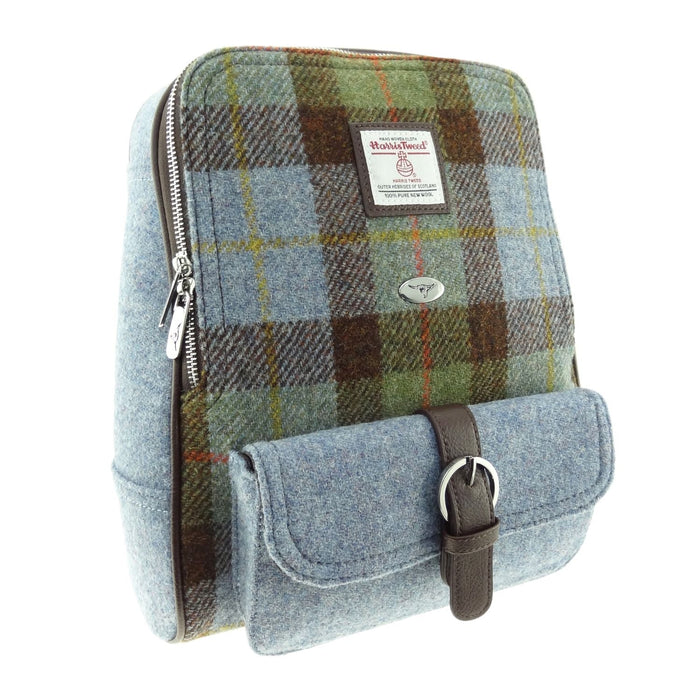 Harris Tweed Naver Backpack – Tartan Travel and Daypack Bag - Heritage Of Scotland - MacLeod Tartan / Plain Light Blue (COL015)