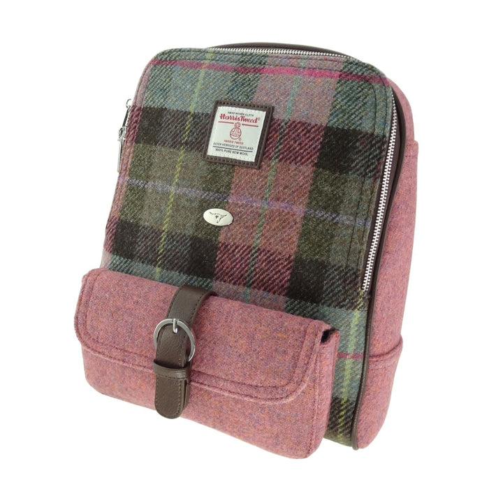 Harris Tweed Naver Backpack – Tartan Travel and Daypack Bag - Heritage Of Scotland - Muted Green & Purple Tartan (COL137)