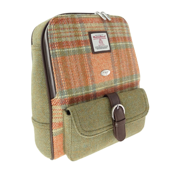 Harris Tweed Naver Backpack – Tartan Travel and Daypack Bag - Heritage Of Scotland - Pale Orange Stewart Tartan (COL148)