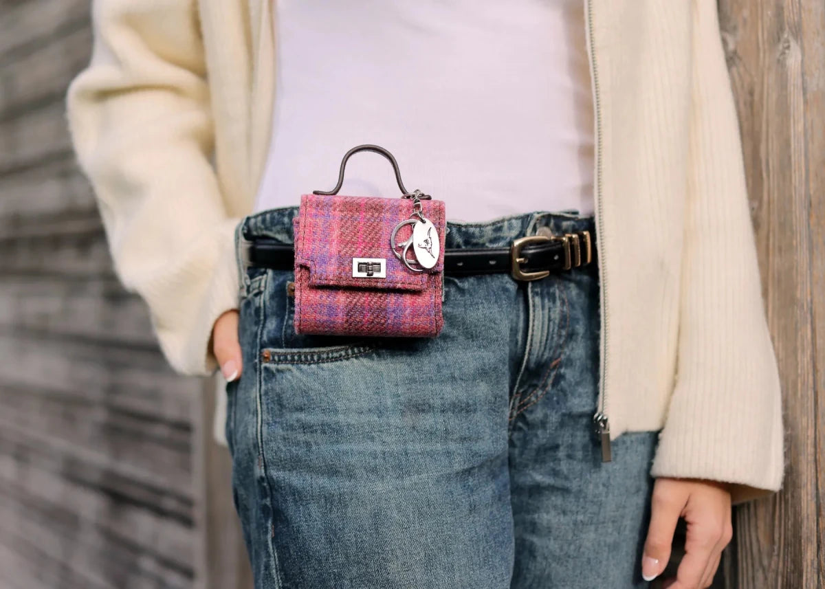 Harris Tweed Nochty Really Wee Bag - Mini Tartan Handbag - Grey/Black Tartan (COL095) - Heritage Of Scotland -