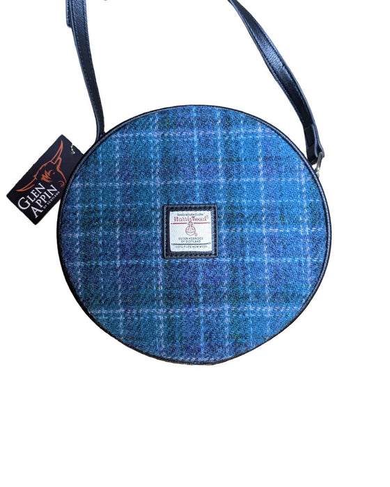 Harris Tweed Round Bag Bannock Light Blue Check - Heritage Of Scotland - Light Blue Check