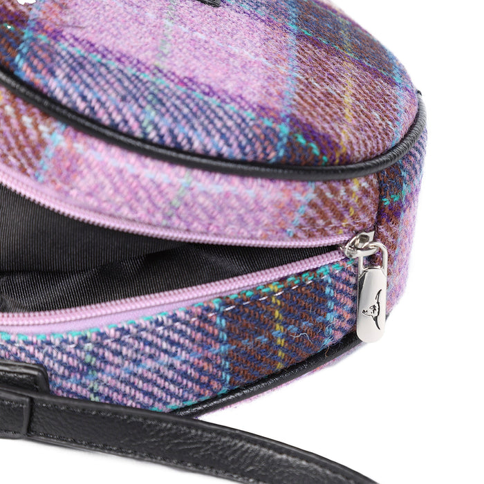 Harris Tweed Round Bag Bannock Pink/Lilac Check - Heritage Of Scotland - PINK/LILAC CHECK