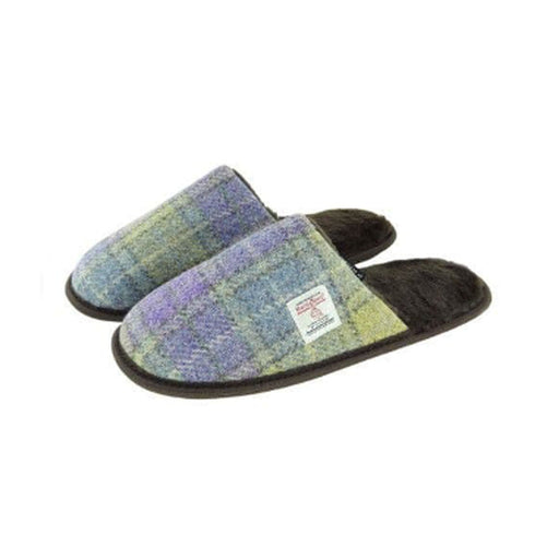 Harris Tweed Slippers Muted Lilac/Green Check - Heritage Of Scotland - MUTED LILAC/GREEN CHECK