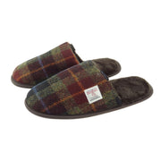 Harris Tweed Slippers with Faux Fur Lining | Warm & Comfortable - Heritage Of Scotland - Rust Check