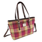 Harris Tweed Spey Tote Bag - Large Adjustable Shoulder Tote - Burgundy & Sand Tartan (COL159) - Heritage Of Scotland -
