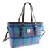 Harris Tweed Spey Tote Bag - Large Adjustable Shoulder Tote - Heritage Of Scotland - Green & Purple Tartan (COL079)