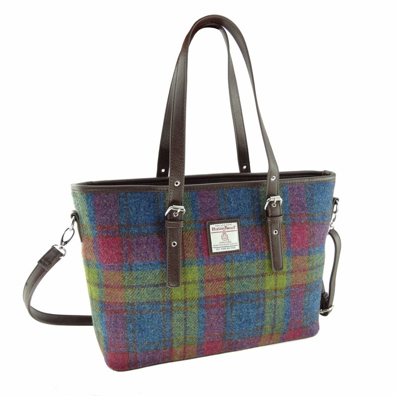 Harris Tweed Spey Tote Bag - Large Adjustable Shoulder Tote - Heritage Of Scotland - Multi Colour Tartan (COL046)