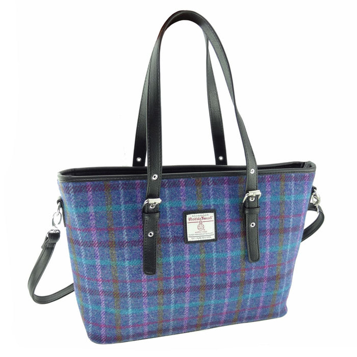 Harris Tweed Spey Tote Bag - Large Adjustable Shoulder Tote - Heritage Of Scotland - Purple Multi Check (COL051)
