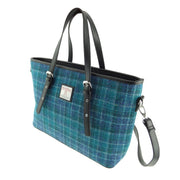 Harris Tweed Spey Tote Bag - Large Adjustable Shoulder Tote - Heritage Of Scotland - Sea Blue Check (COL092)