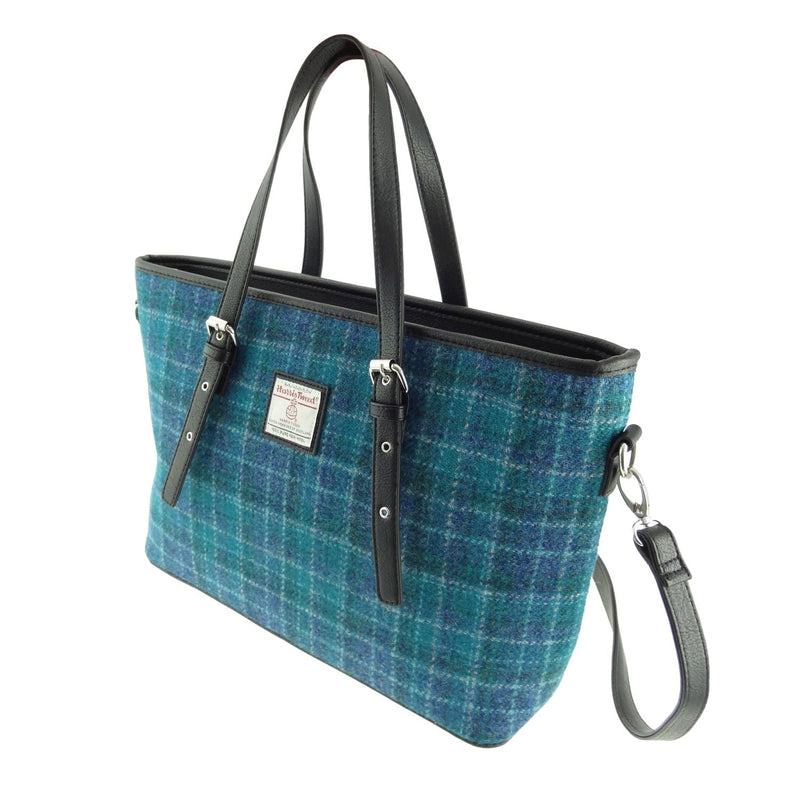 Harris Tweed Spey Tote Bag - Large Adjustable Shoulder Tote - Heritage Of Scotland - Sea Blue Check (COL092)