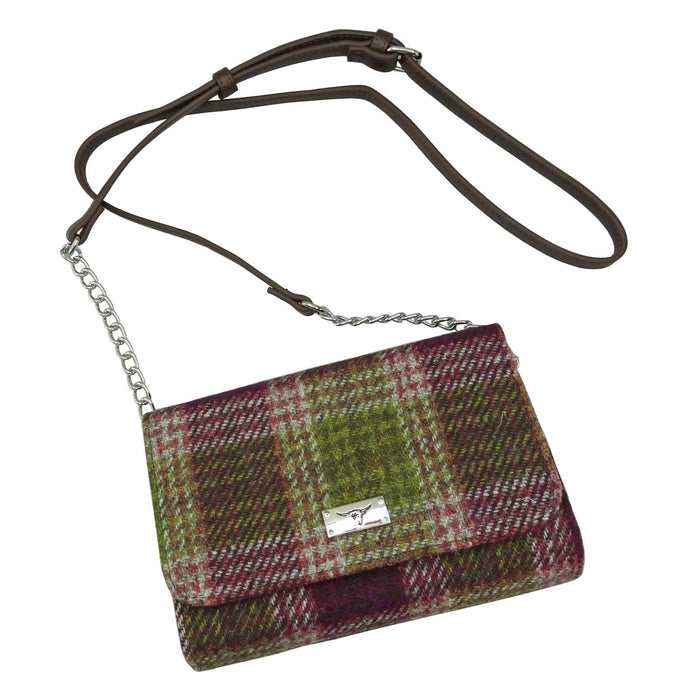 Harris Tweed Strathy Wallet Shoulder Bag - Scottish Compact Handbag - Heritage Of Scotland - Heather Check (COL125)