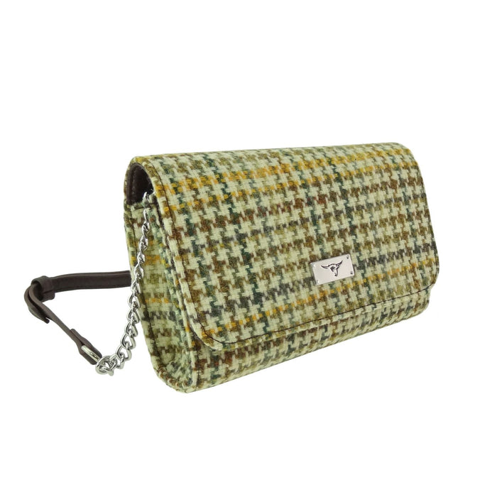 Harris Tweed Strathy Wallet Shoulder Bag - Scottish Compact Handbag - Heritage Of Scotland - Yellow, Green & Brown Dogtooth (COL149)