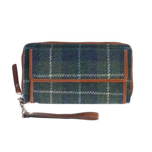 Harris Tweed Tan Trim Tartan Travel Wallet with Wrist Strap - Heritage Of Scotland -