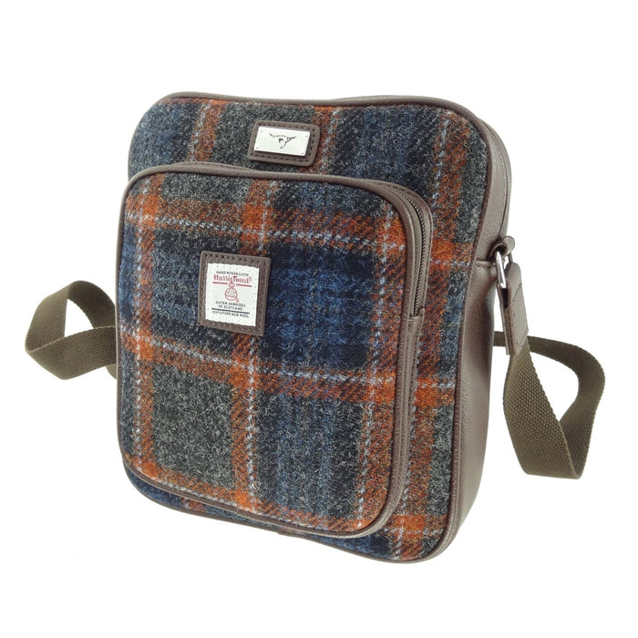 Harris Tweed Tay Travel Bag – Stylish Scottish Day Bag - Heritage Of Scotland - Grey with Rust Overcheck (COL127)
