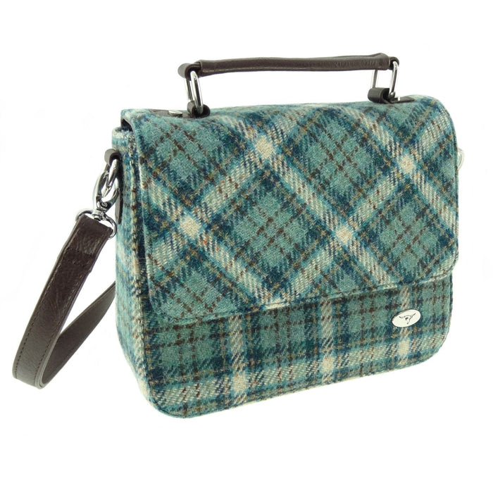 Harris Tweed Thurso Square Shoulder Bag - Stylish Tartan Everyday Bag - Heritage Of Scotland - Blue with Duck Egg and Cream Check (COL121)