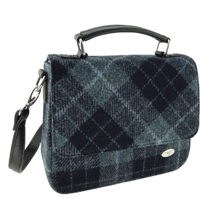 Harris Tweed Thurso Square Shoulder Bag - Stylish Tartan Everyday Bag - Heritage Of Scotland - Grey & Black Tartan (COL095)