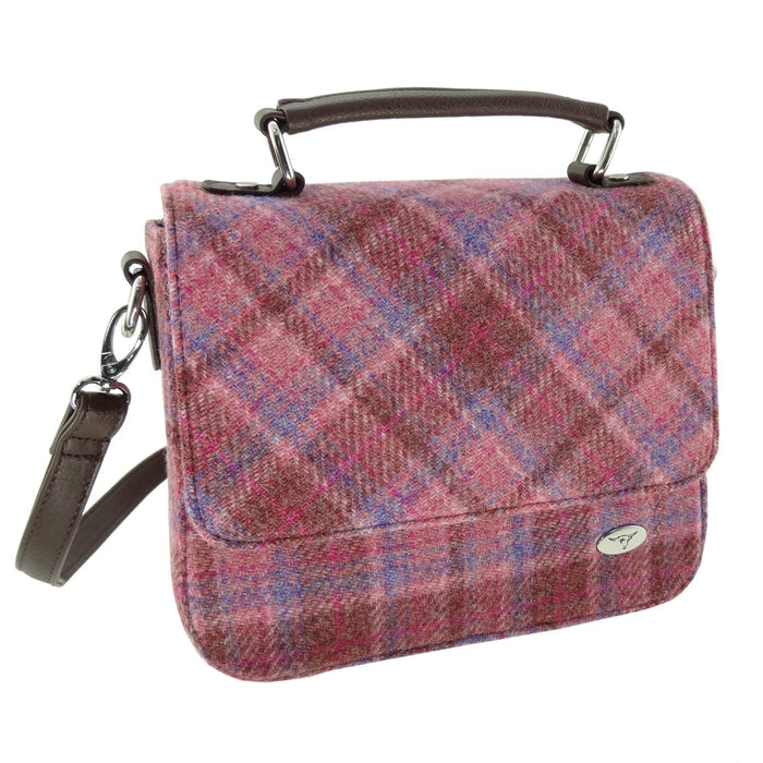 Harris Tweed Thurso Square Shoulder Bag - Stylish Tartan Everyday Bag - Heritage Of Scotland - Pink Check (COL103)
