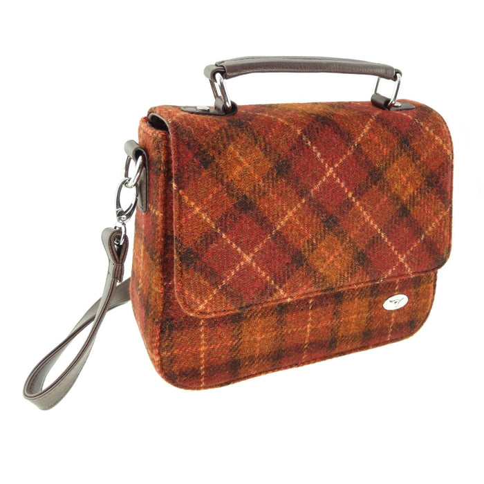 Harris Tweed Thurso Square Shoulder Bag - Stylish Tartan Everyday Bag - Heritage Of Scotland - Rust with Orange Overcheck (COL117)