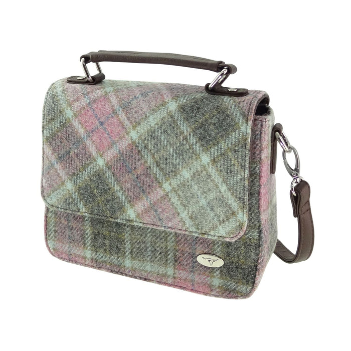 Harris Tweed Thurso Square Shoulder Bag - Stylish Tartan Everyday Bag - Heritage Of Scotland - Soft Pink Buchanan (COL134)