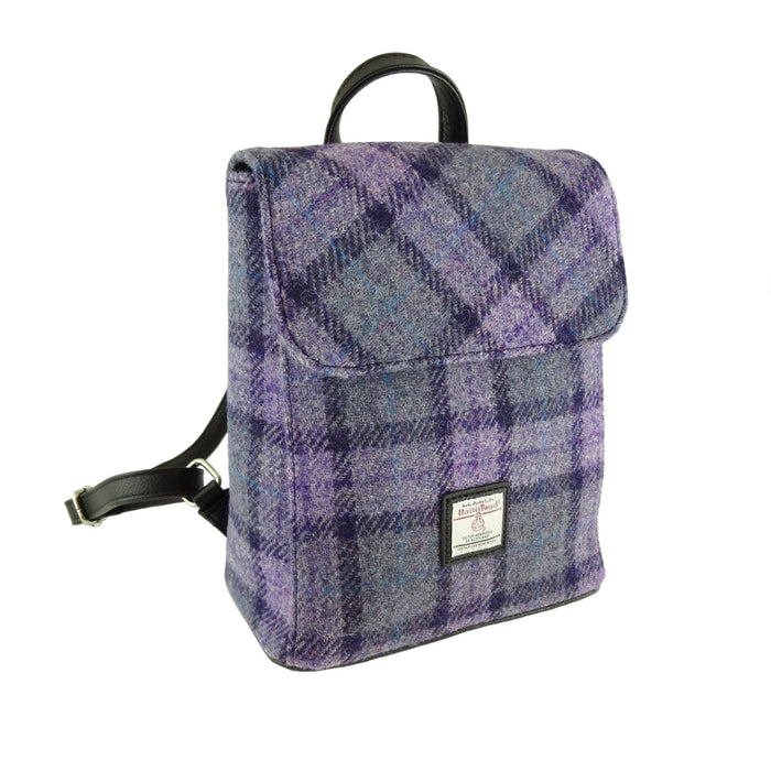 Harris Tweed Tummel Mini Backpack - Small Backpack with Phone Pocket - Heritage Of Scotland - Bold Purple Check (COL089)