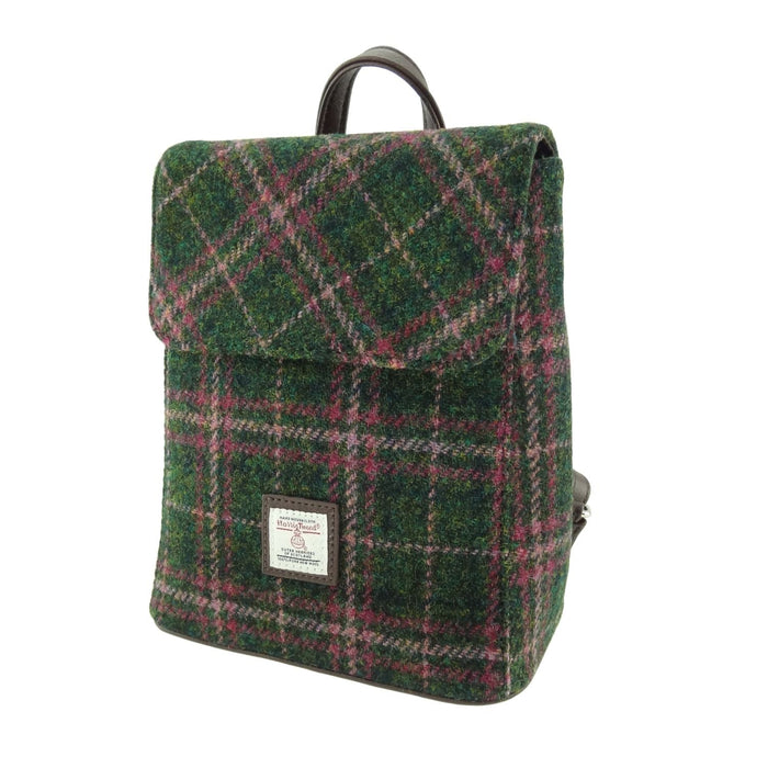 Harris Tweed Tummel Mini Backpack - Small Backpack with Phone Pocket - Heritage Of Scotland - Dark Green and Plum Check (COL107)
