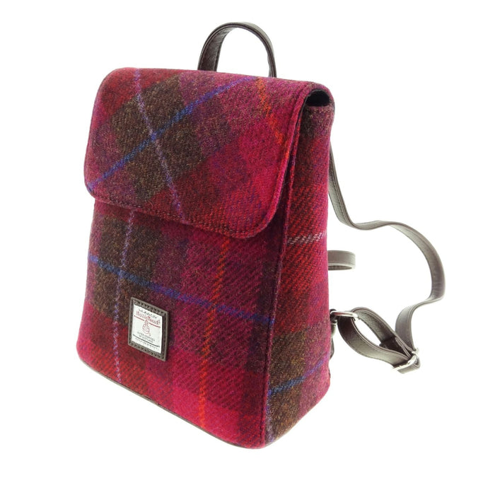 Harris Tweed Tummel Mini Backpack - Small Backpack with Phone Pocket - Heritage Of Scotland - Deep Pink Tartan (COL052)