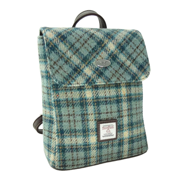 Harris Tweed Tummel Mini Backpack - Small Backpack with Phone Pocket - Heritage Of Scotland - Duck Egg and Cream Check (COL121)