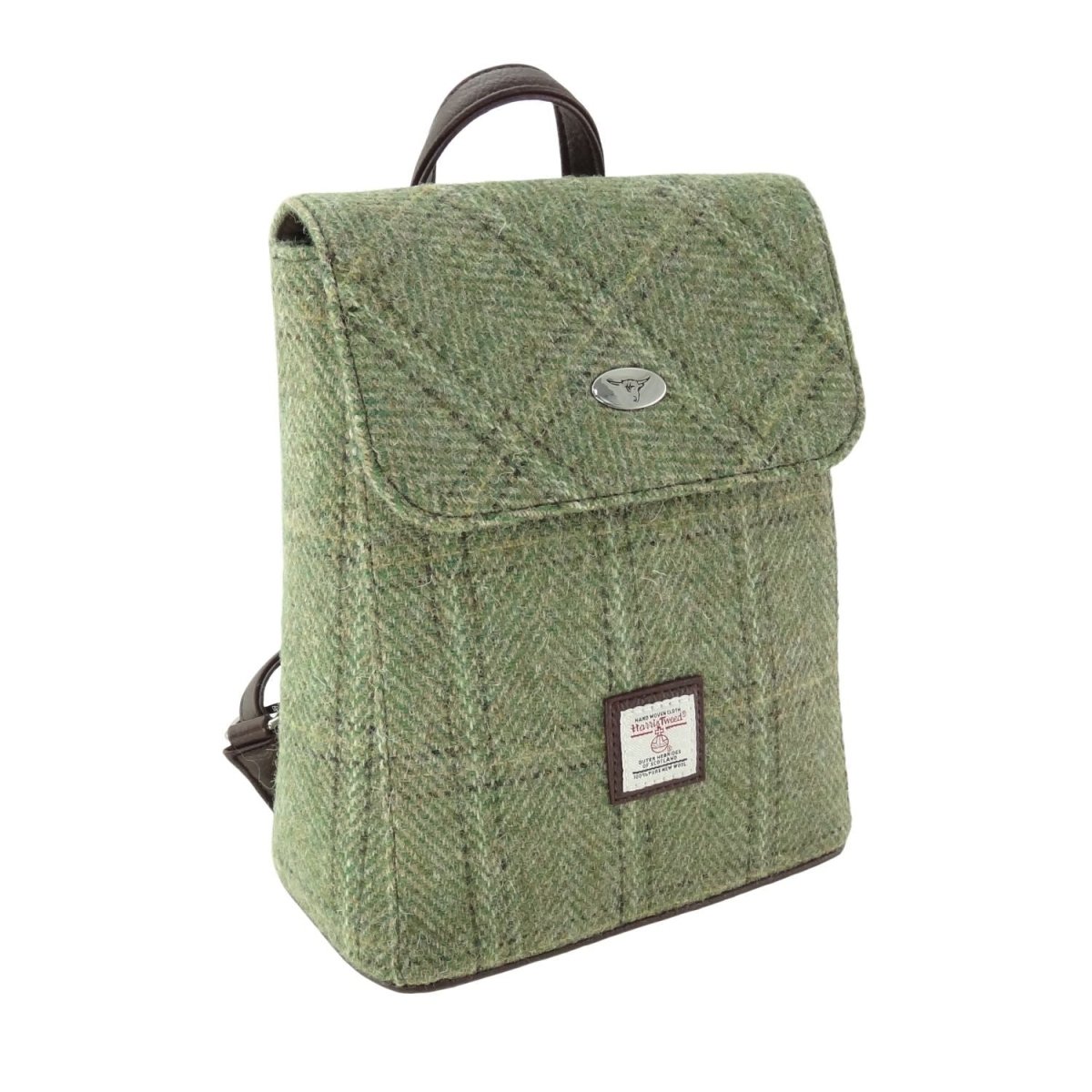 Harris Tweed Tummel Mini Backpack - Small Backpack with Phone Pocket - Green Herringbone with Overcheck (COL153) - Heritage Of Scotland -
