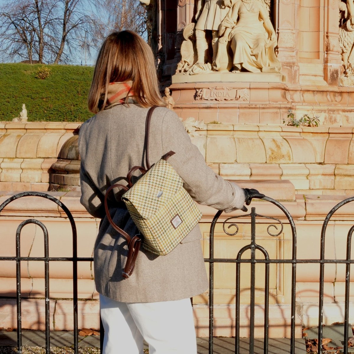 Harris Tweed Tummel Mini Backpack - Small Backpack with Phone Pocket - Grey with Black Tartan (COL095) - Heritage Of Scotland -