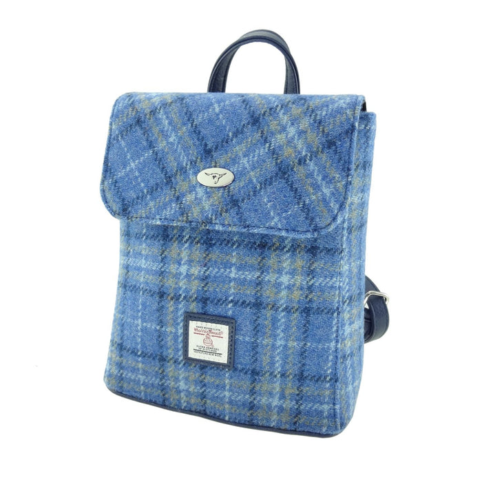 Harris Tweed Tummel Mini Backpack - Small Backpack with Phone Pocket - Heritage Of Scotland - Light Blue Check (COL129)