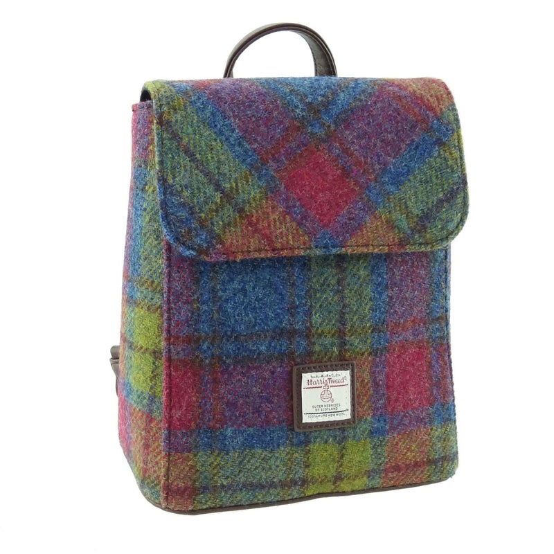 harris tweed tummel mini backpack Tummel Backpack Muted Green & Rose Pink Tartan One Size