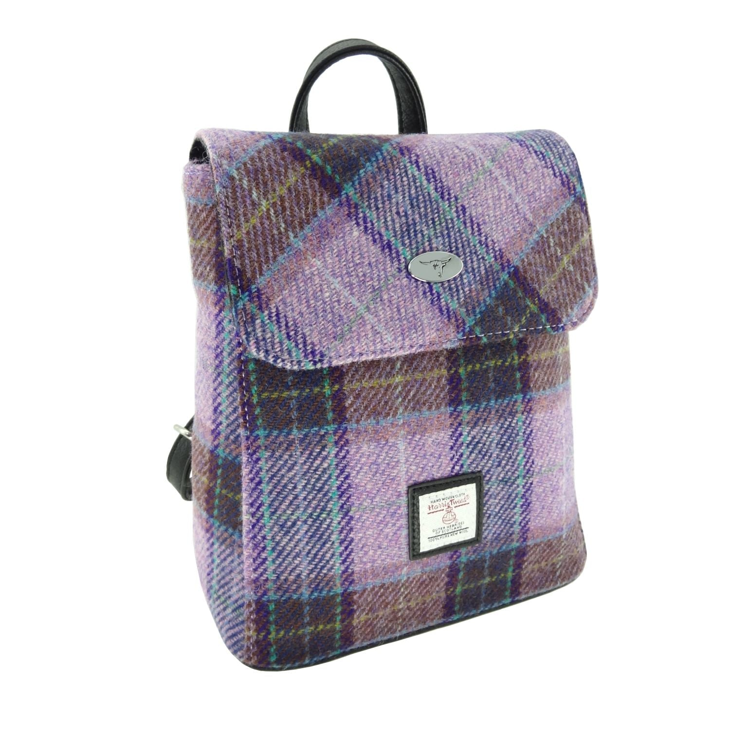 Harris Tweed Tummel Mini Backpack - Small Backpack with Phone Pocket - Heritage Of Scotland - Pink with Lilac Check (COL034)